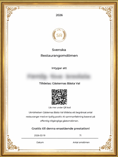 Exempel på Gästernas Bästa Val certifikat